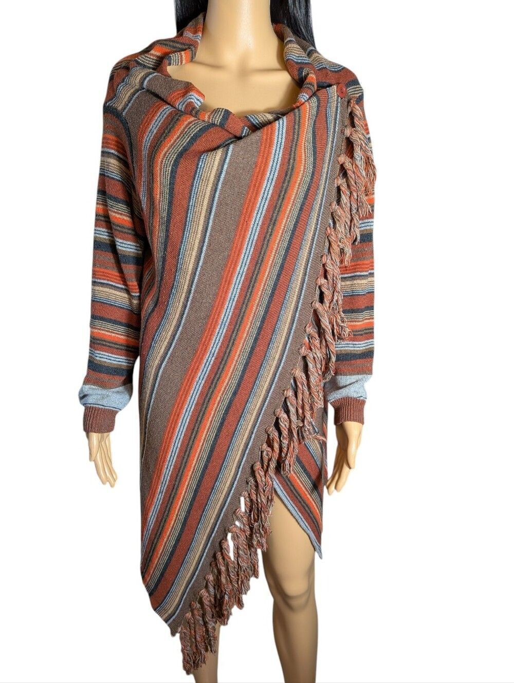 Wrap Sweater with Tassels Earthy Colors